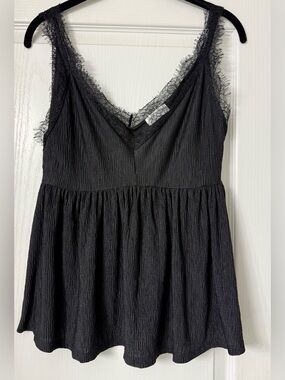 Vestique Black Lace-Trim V-Neck Sleeveless Peplum Top